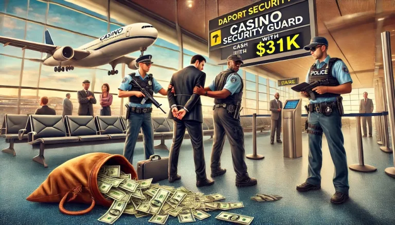 casino security guard being nabbed at an airport