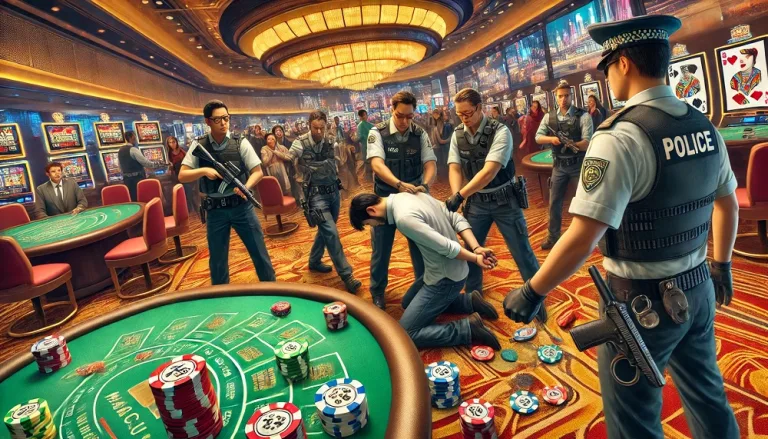 Macau casino employee being arrested